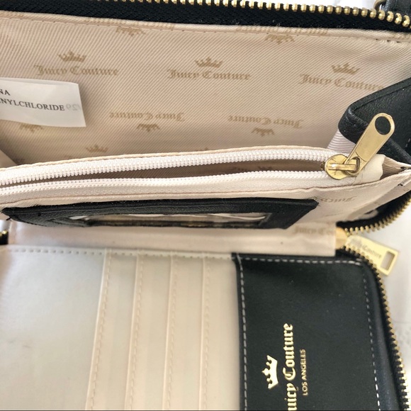 Juicy Couture Black Faux Leather Crossbody Wallet Purse Gold Hardware - Picture 7 of 16